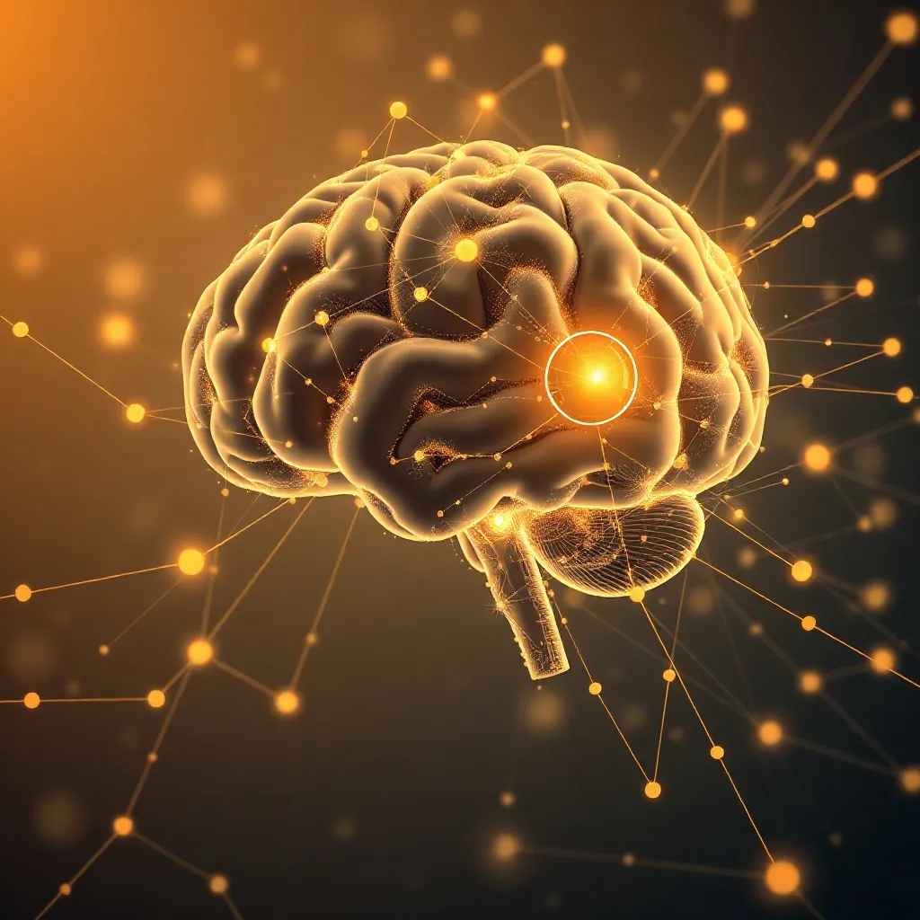 Abstract digital visualization of human brain connected to n